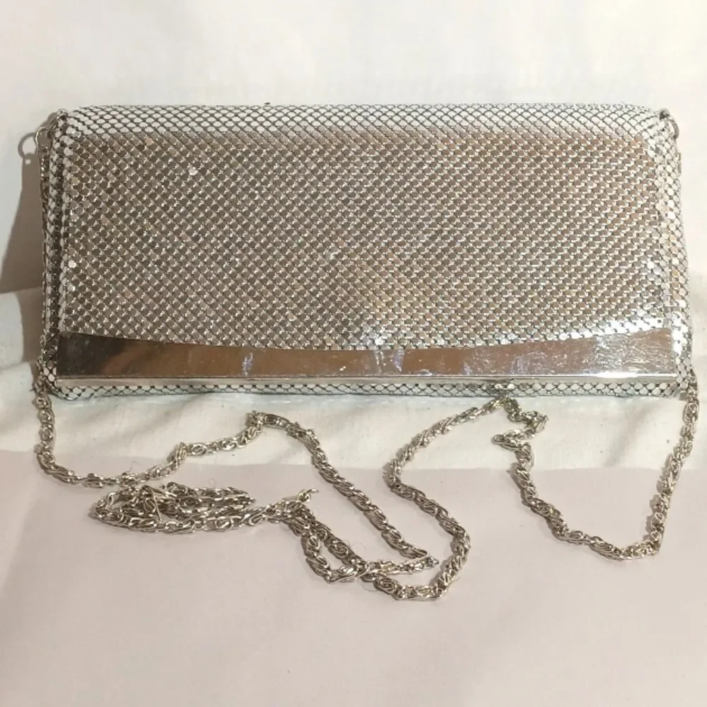 Vintage Metal Mesh Evening Clutch Bag With Chain Link Strap